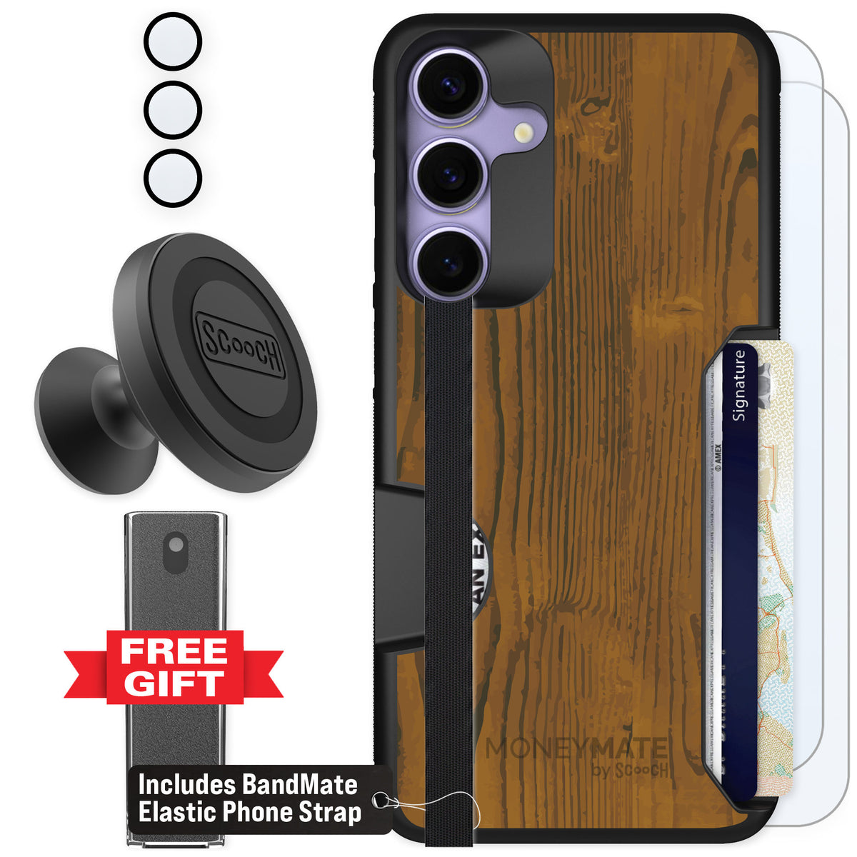 Scooch Moneymate Wood Grain for Galaxy S25+ — Defender Bundle