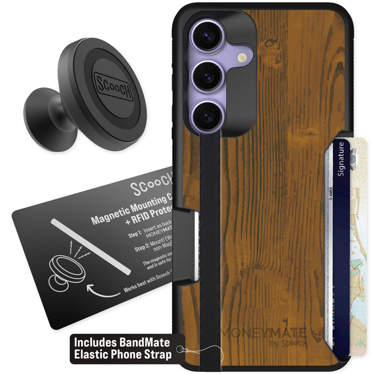 Scooch Moneymate Wood Grain for Galaxy S25 — Starter Bundle