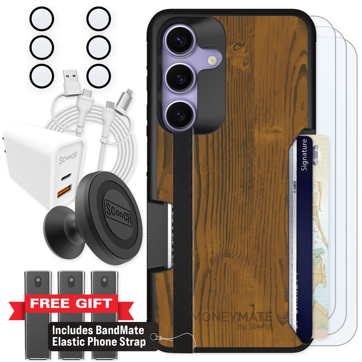 Scooch Moneymate Wood Grain for Galaxy S25 — Ultimate Bundle