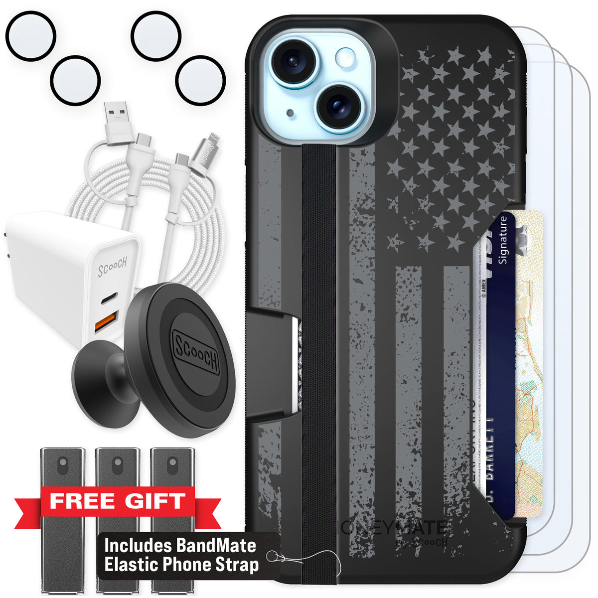 Scooch Moneymate Weathered Glory for iPhone 15 Plus — Ultimate Bundle