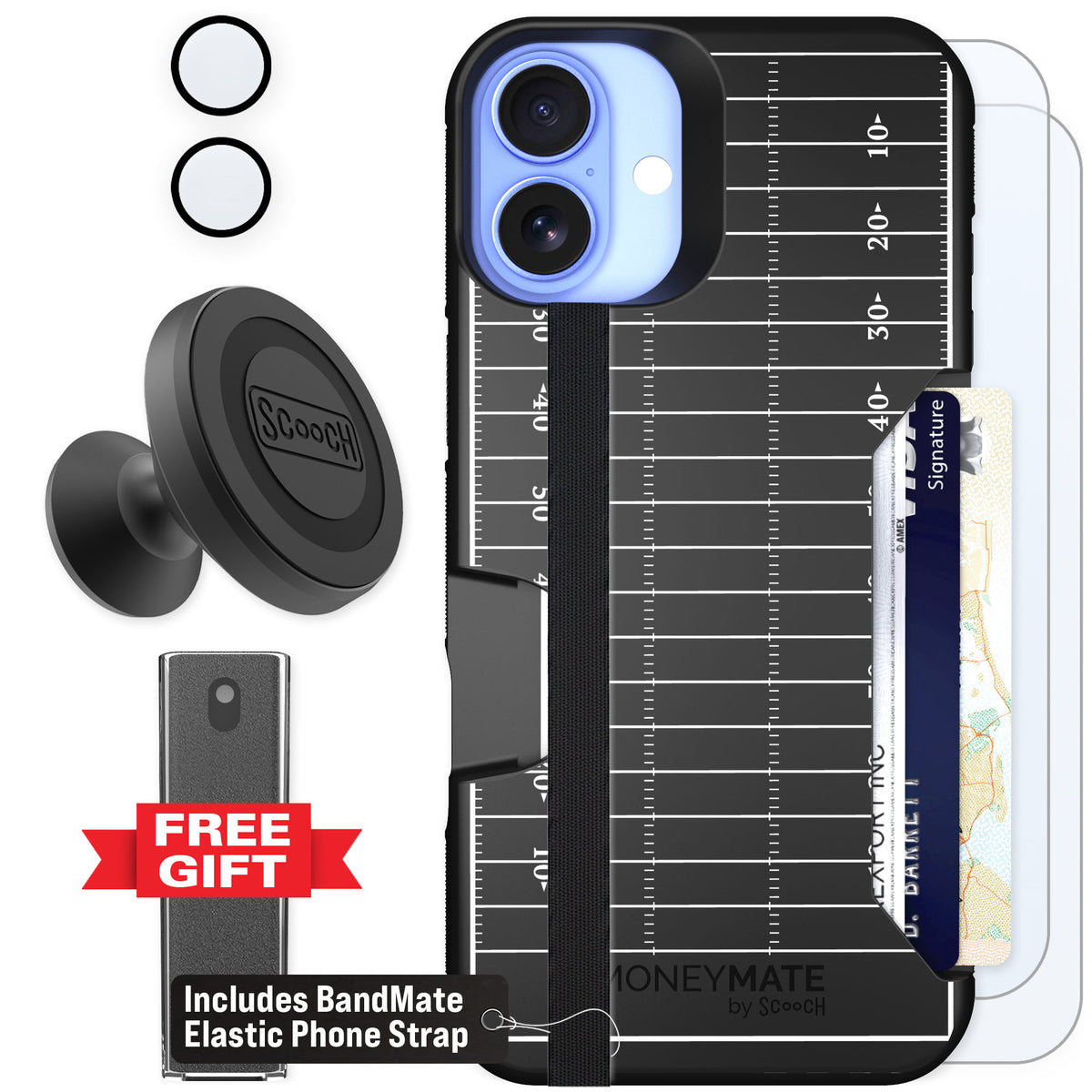 Scooch Moneymate Yard Lines for iPhone 16 Plus — Defender Bundle