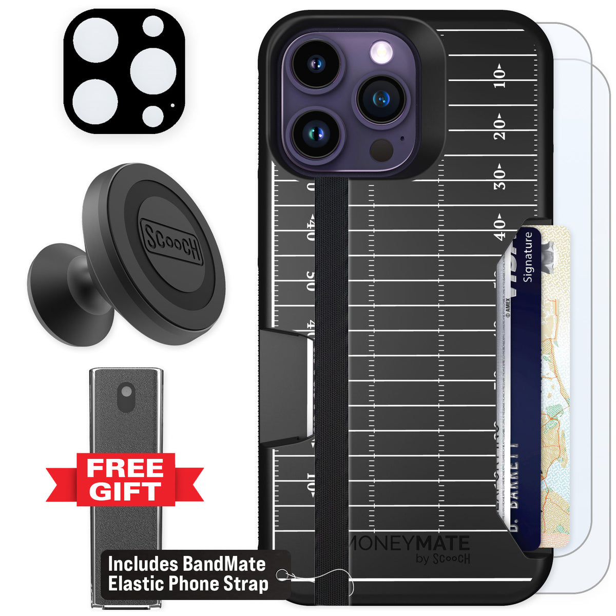 Scooch Moneymate Yard Lines for iPhone 14 Pro Max — Defender Bundle