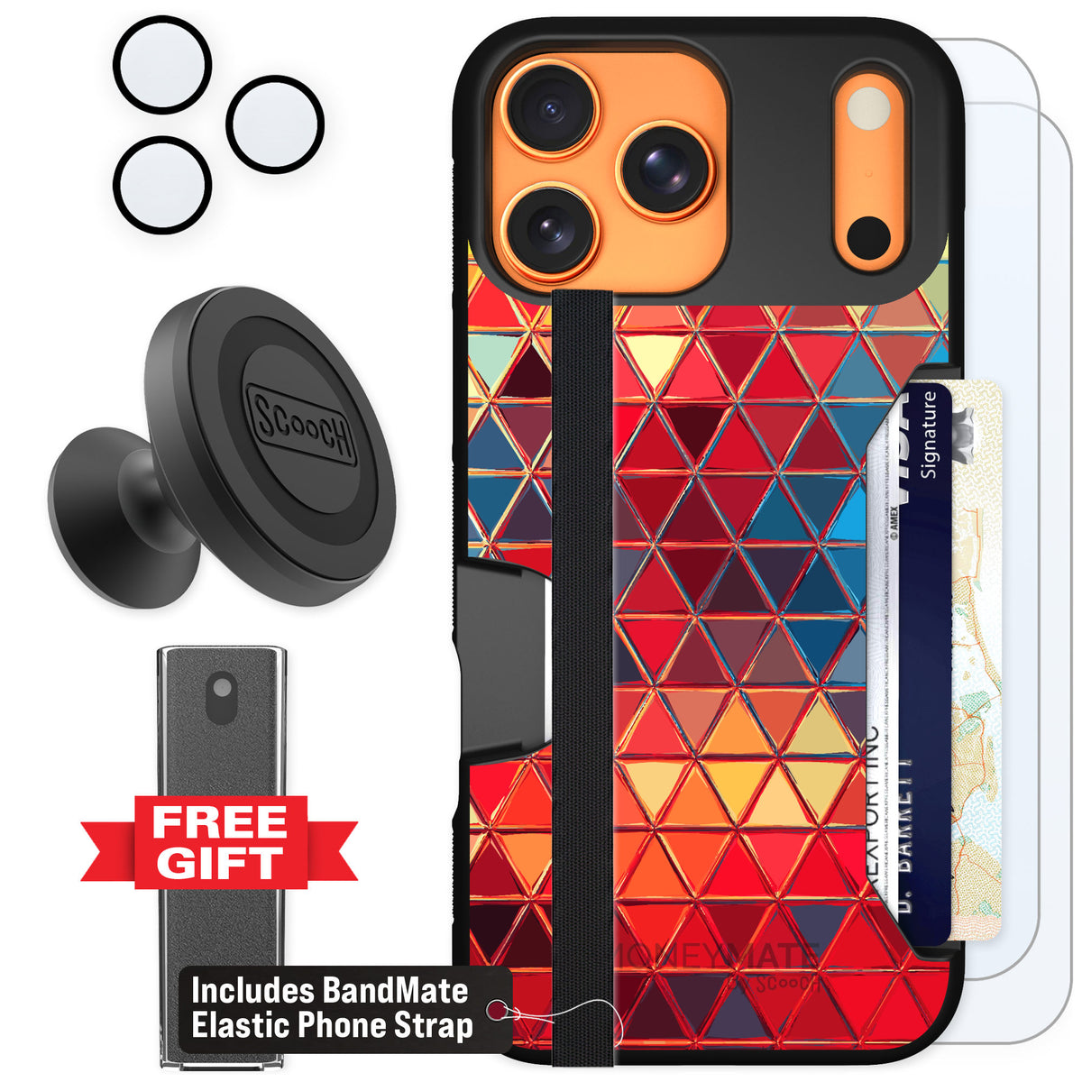 Scooch Moneymate Festive Glass for iPhone 17 Pro Max — Defender Bundle