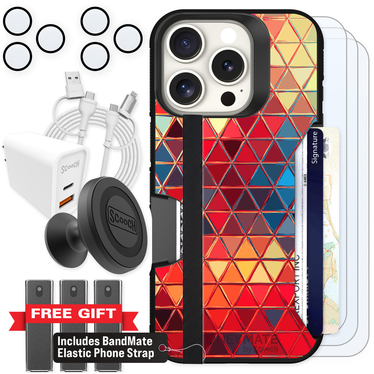Scooch Moneymate Festive Glass for iPhone 16 Pro — Ultimate Bundle