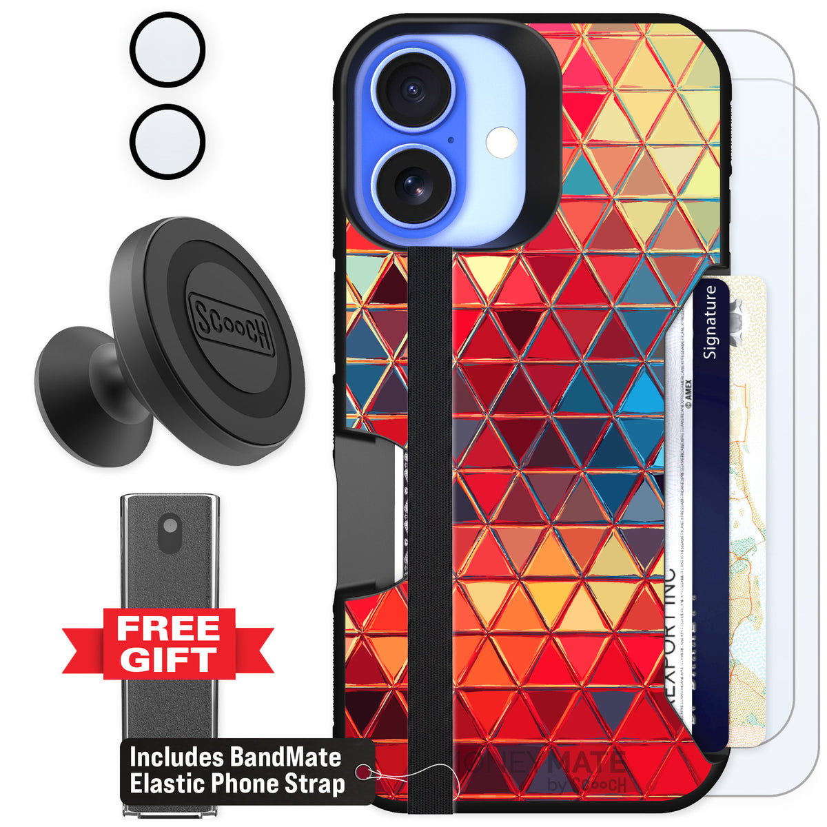 Scooch Moneymate Festive Glass for iPhone 16 — Defender Bundle