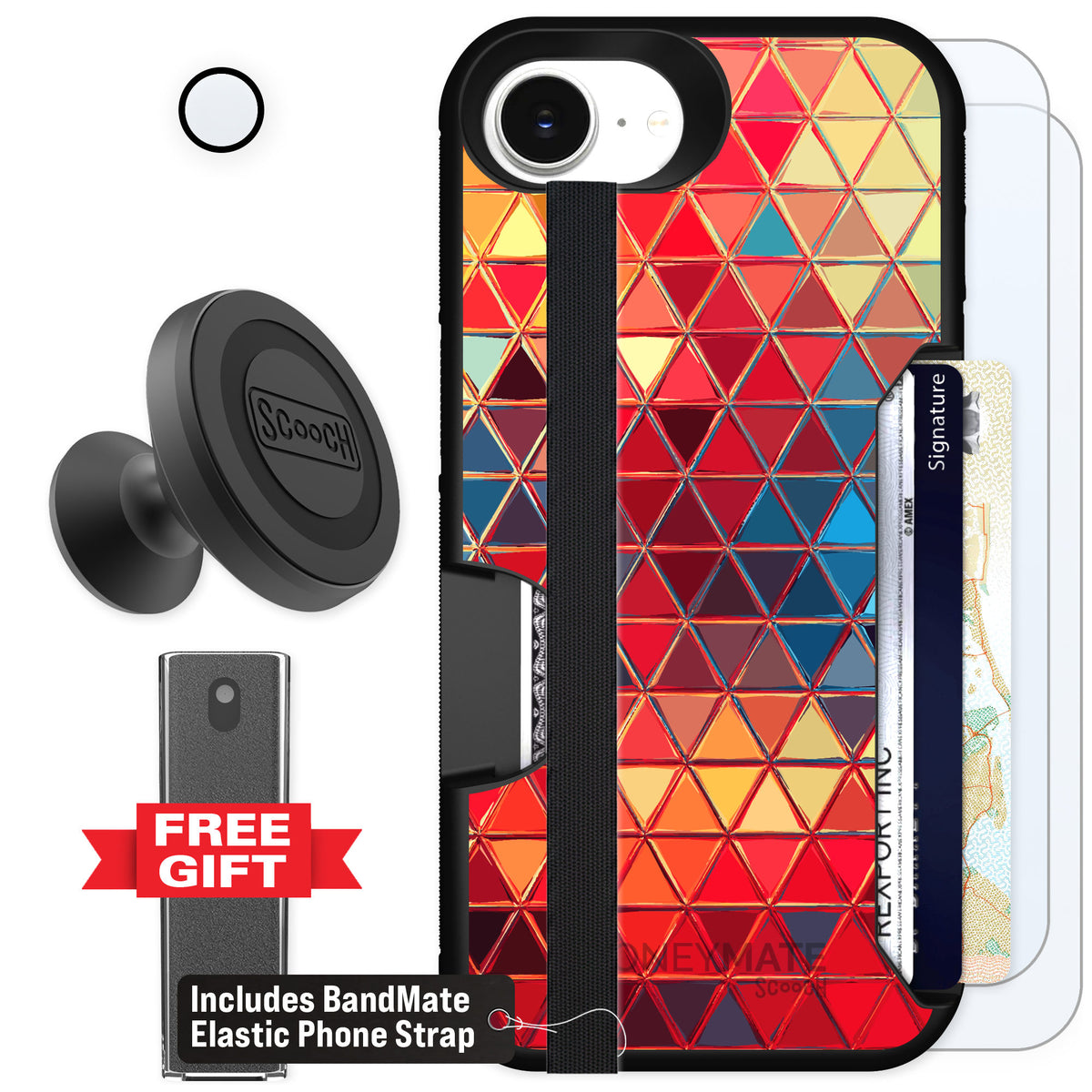 Scooch Moneymate Festive Glass for iPhone 16e — Defender Bundle