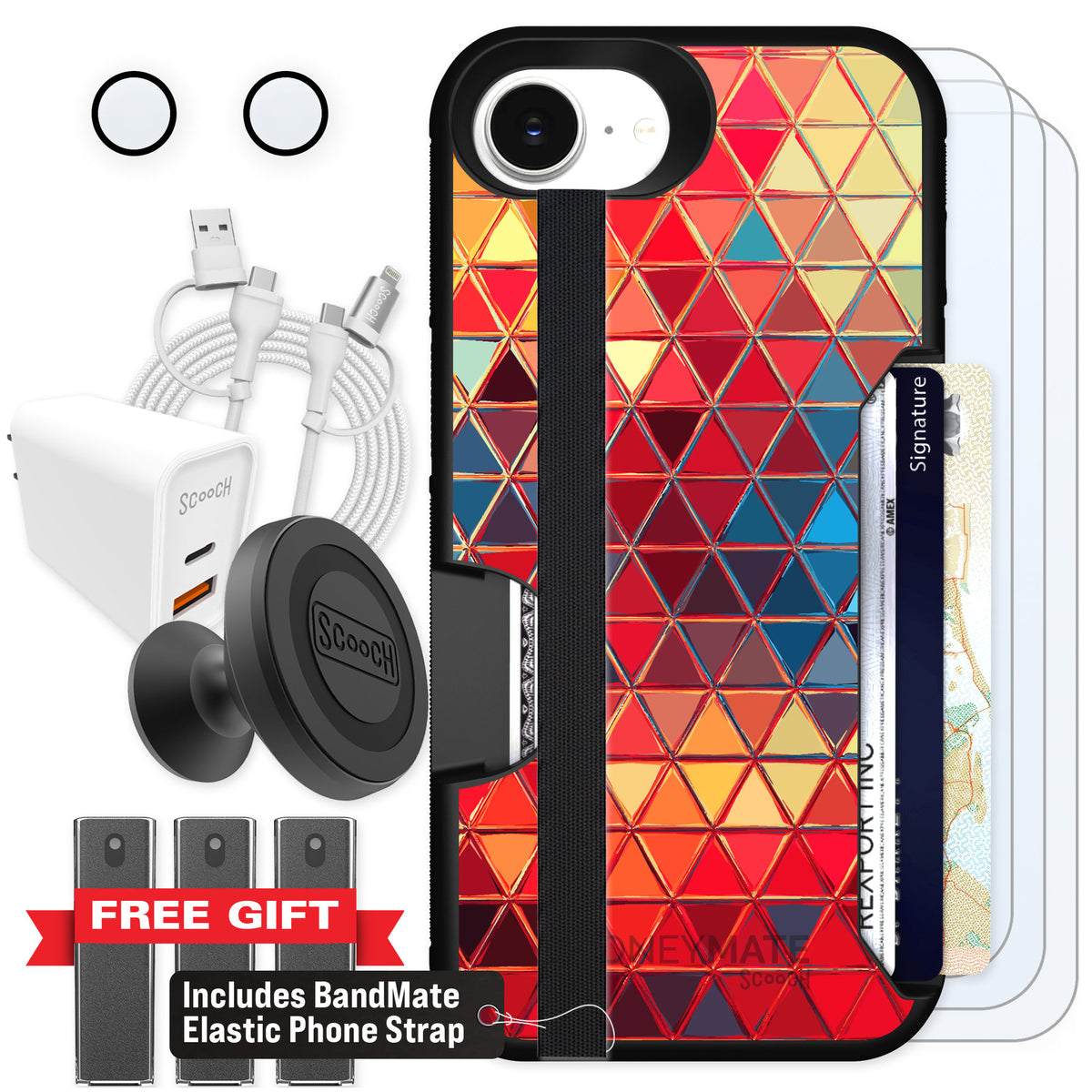 Scooch Moneymate Festive Glass for iPhone 16e — Ultimate Bundle