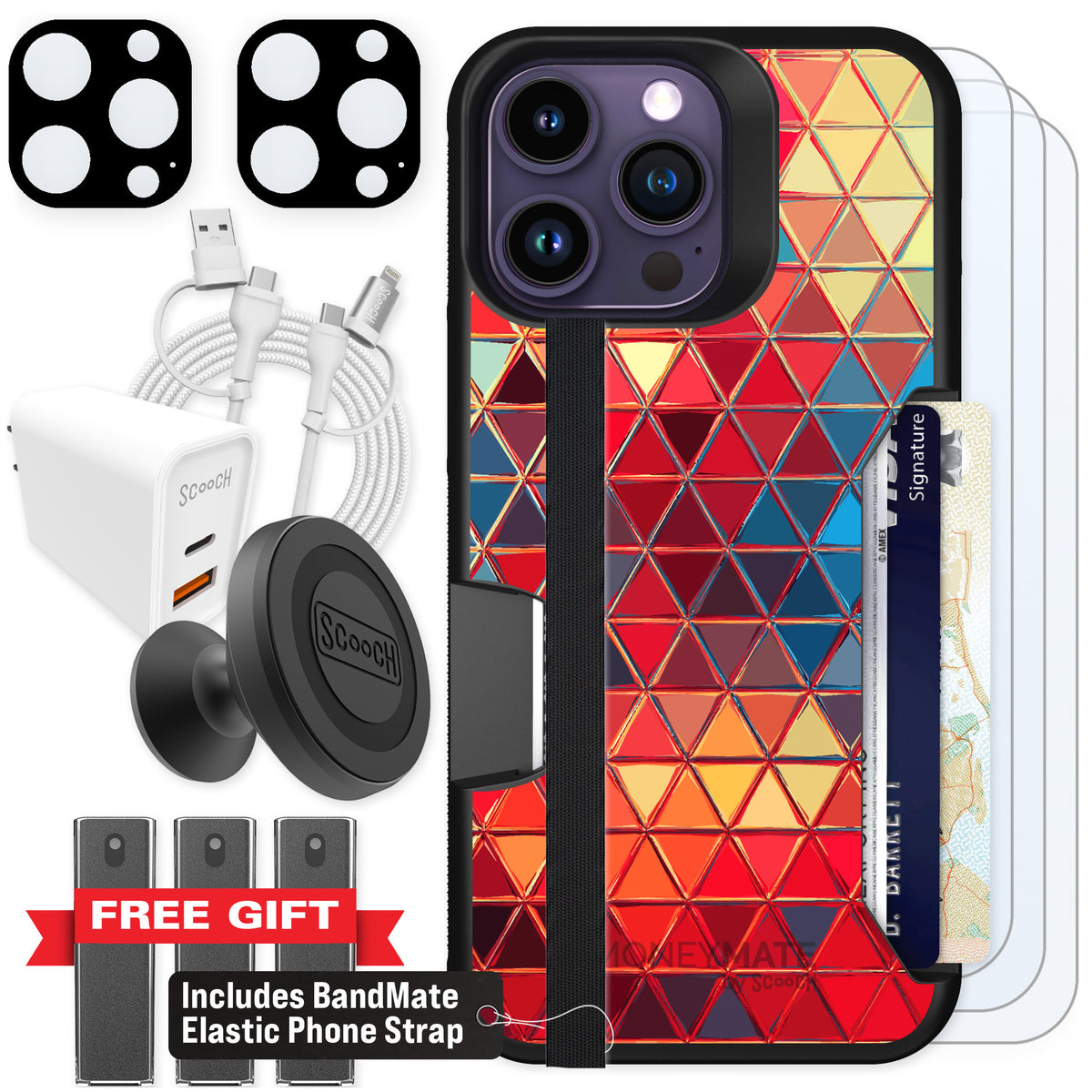Scooch Moneymate Festive Glass for iPhone 14 Pro Max — Ultimate Bundle