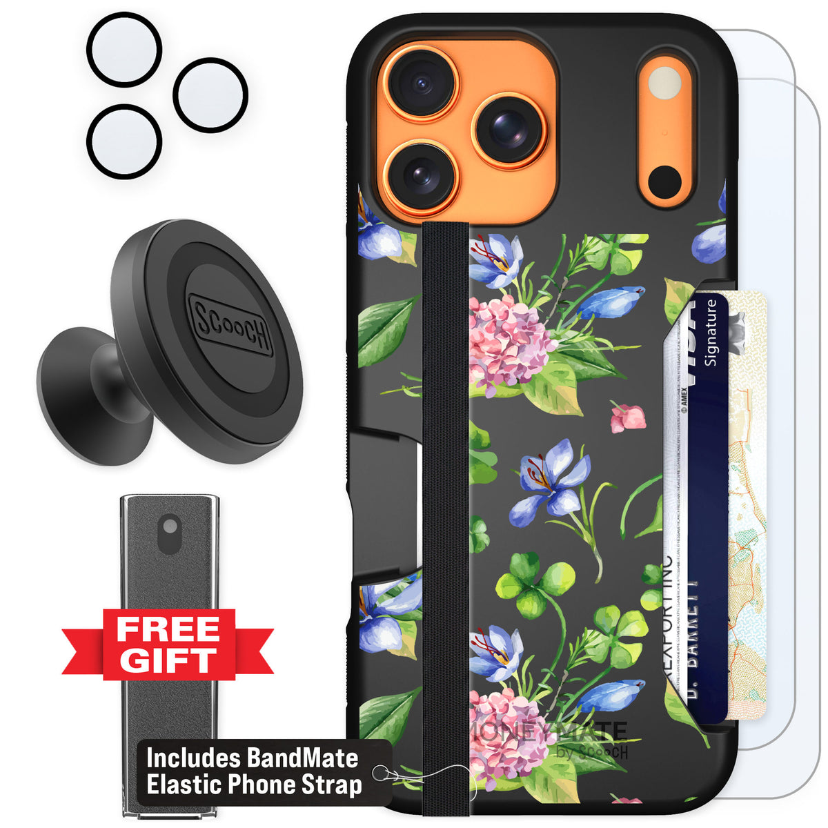 Scooch Moneymate Lucky Hydrangea for iPhone 17 Pro Max — Defender Bundle