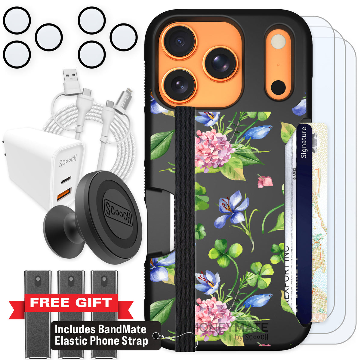Scooch Moneymate Lucky Hydrangea for iPhone 17 Pro — Ultimate Bundle