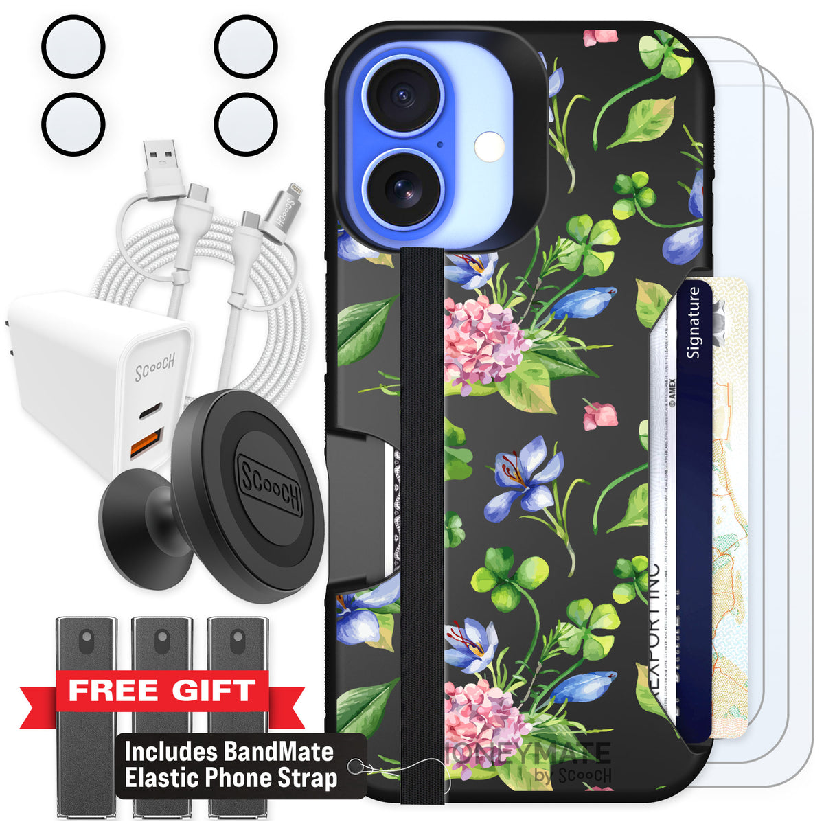 Scooch Moneymate Lucky Hydrangea for iPhone 16 — Ultimate Bundle