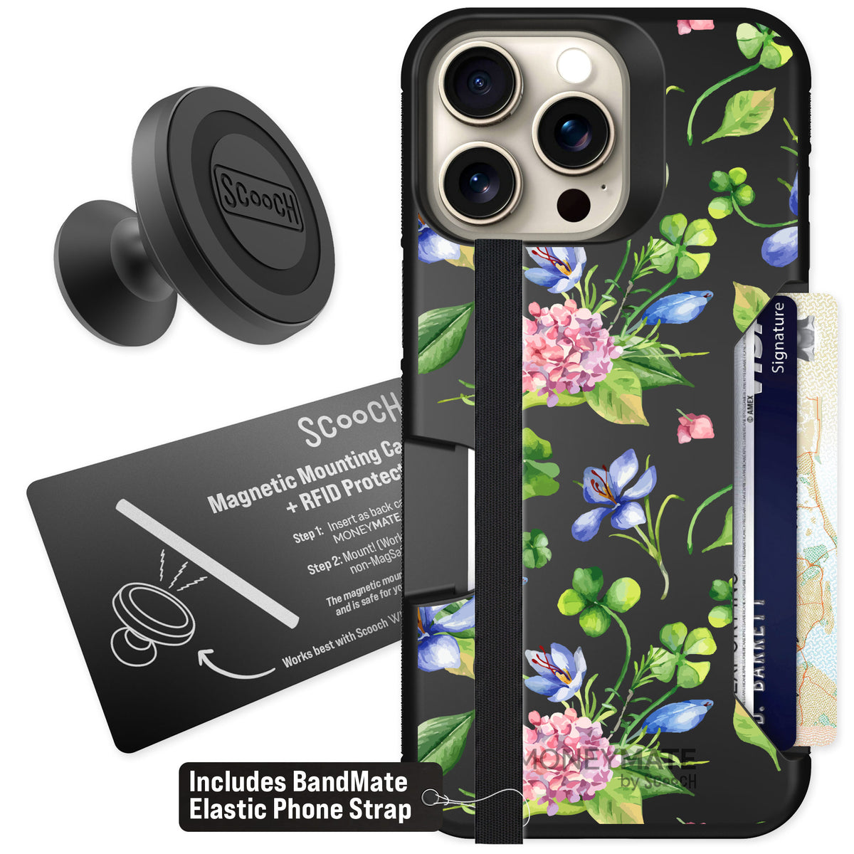 Scooch Moneymate Lucky Hydrangea for iPhone 15 Pro Max — Starter Bundle