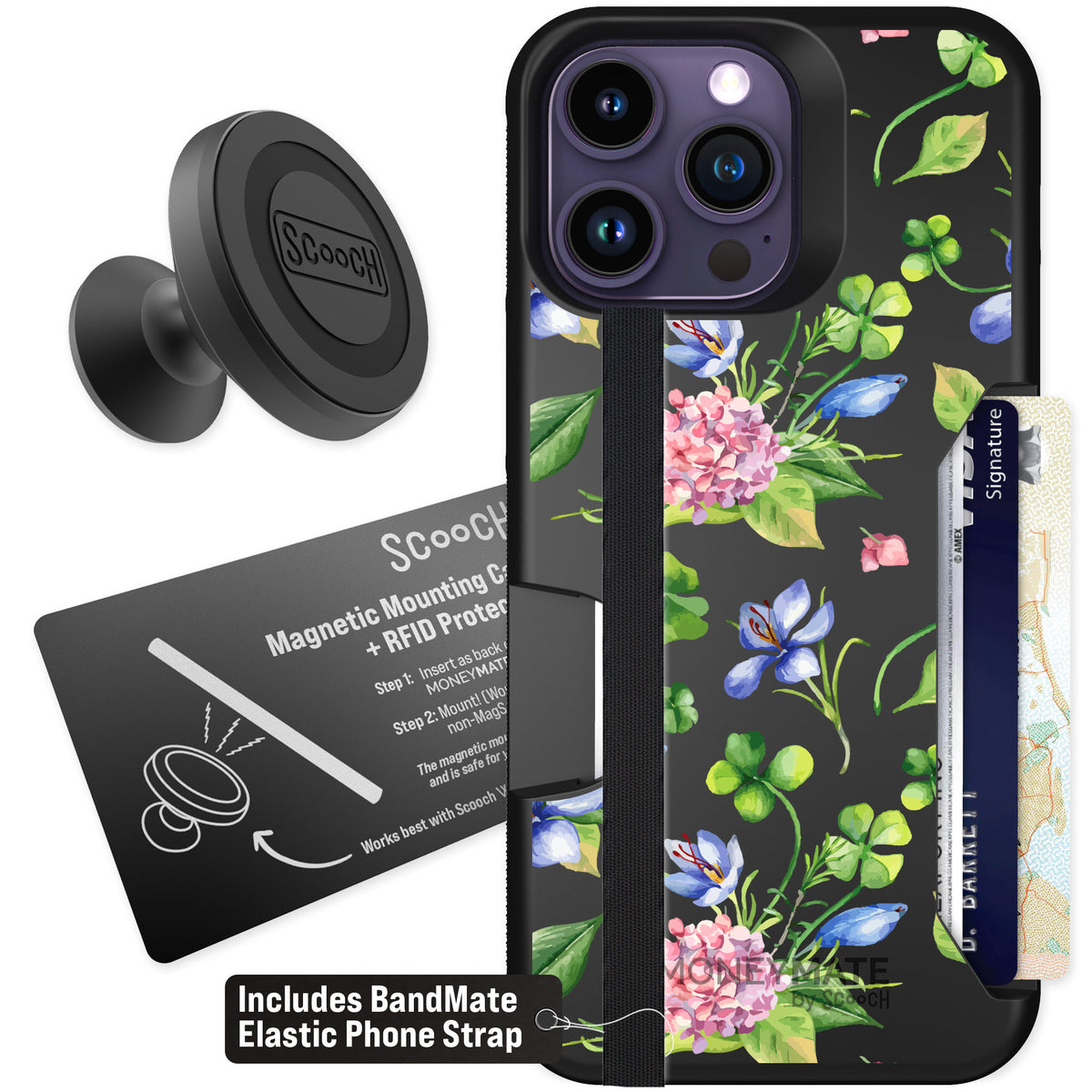 Scooch Moneymate Lucky Hydrangea for iPhone 14 Pro Max — Starter Bundle