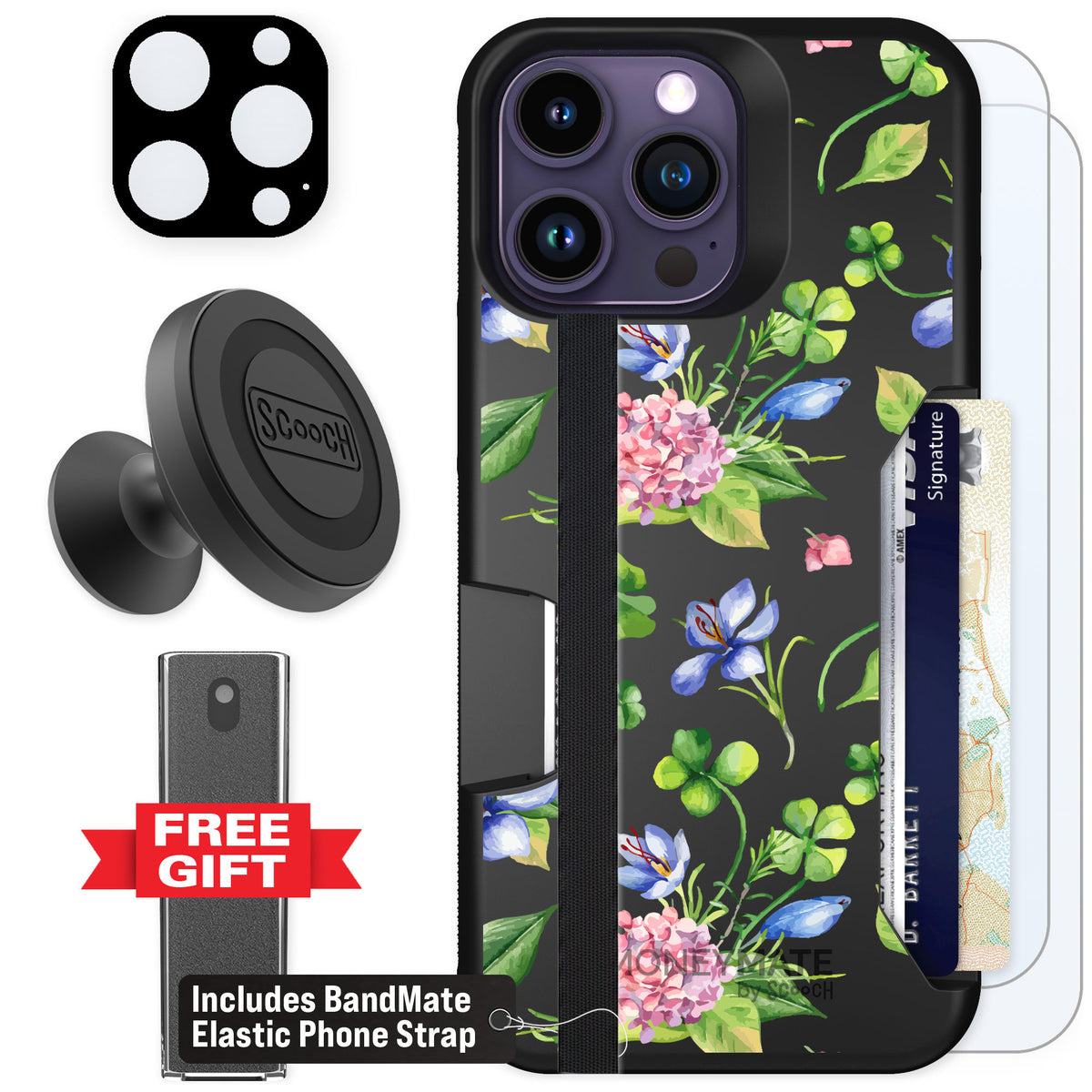 Scooch Moneymate Lucky Hydrangea for iPhone 14 Pro Max — Defender Bundle