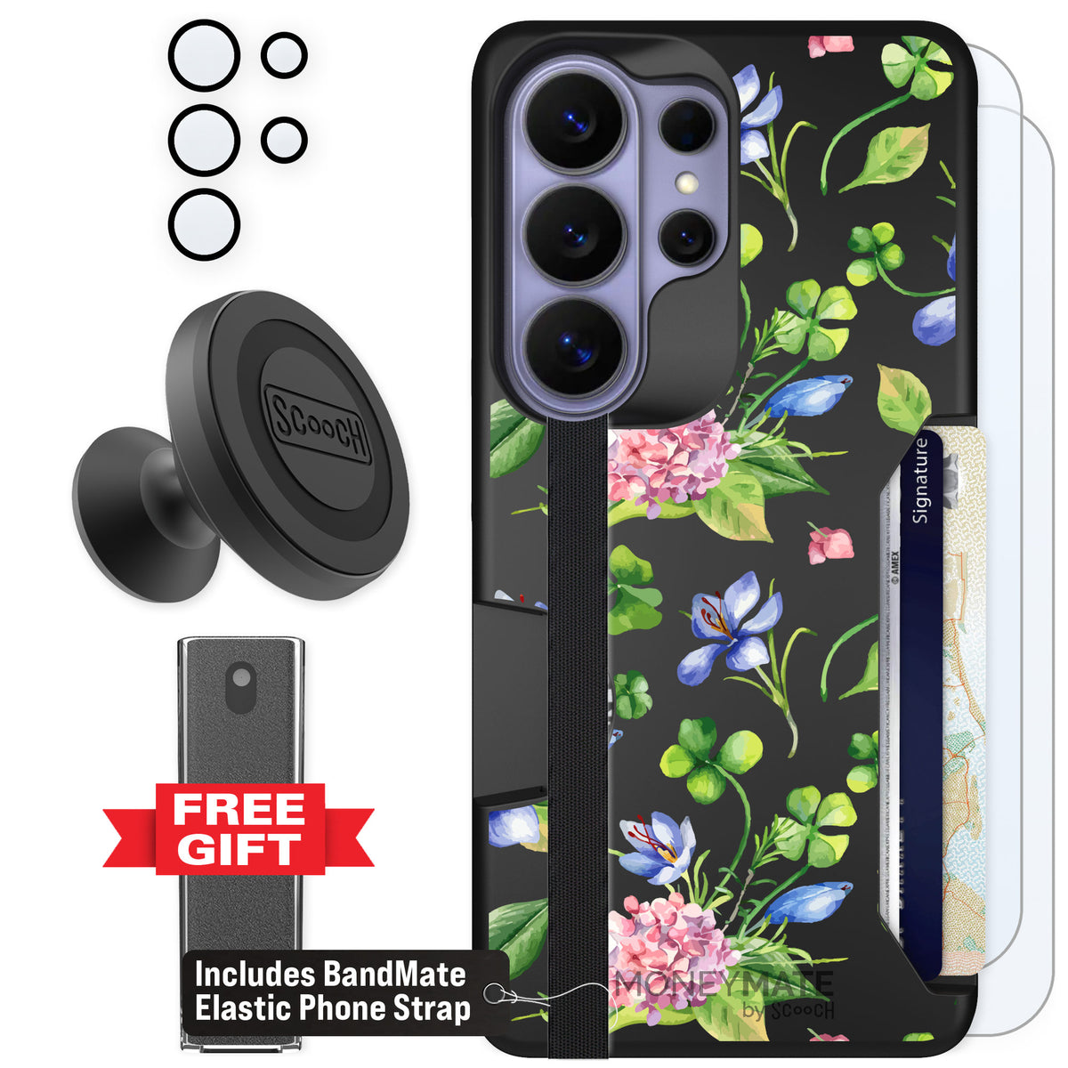 Scooch Moneymate Lucky Hydrangea for Galaxy S26 Ultra — Defender Bundle