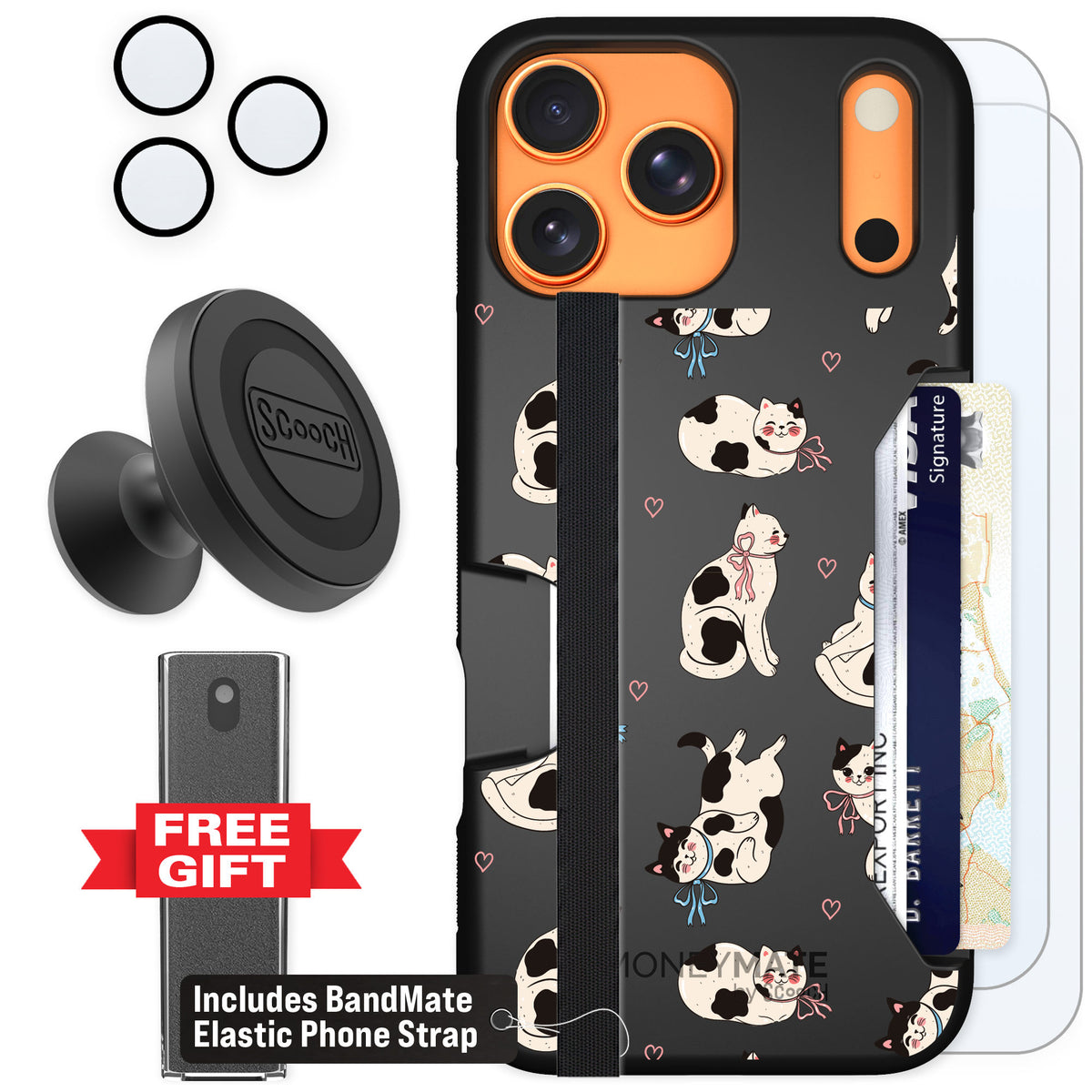 Scooch Moneymate Bow Kitties for iPhone 17 Pro Max — Defender Bundle