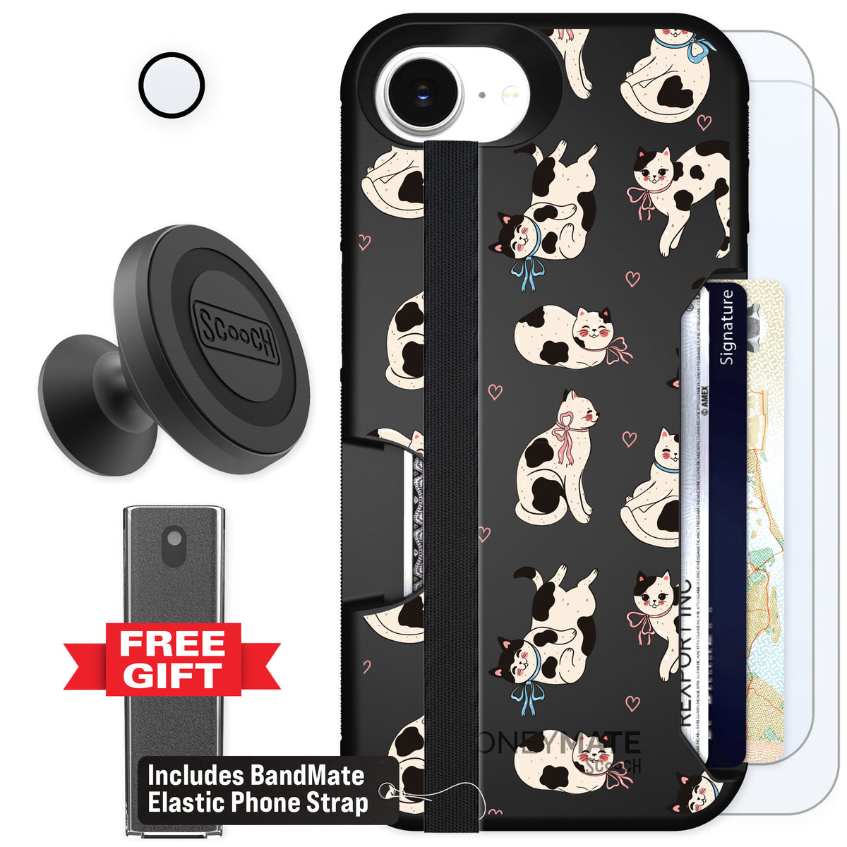 Scooch Moneymate Bow Kitties for iPhone 17e — Defender Bundle