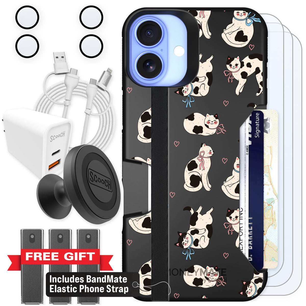 Scooch Moneymate Bow Kitties for iPhone 16 Plus — Ultimate Bundle