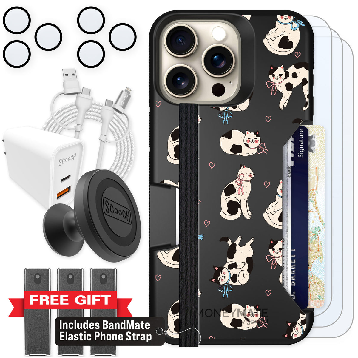 Scooch Moneymate Bow Kitties for iPhone 15 Pro Max — Ultimate Bundle