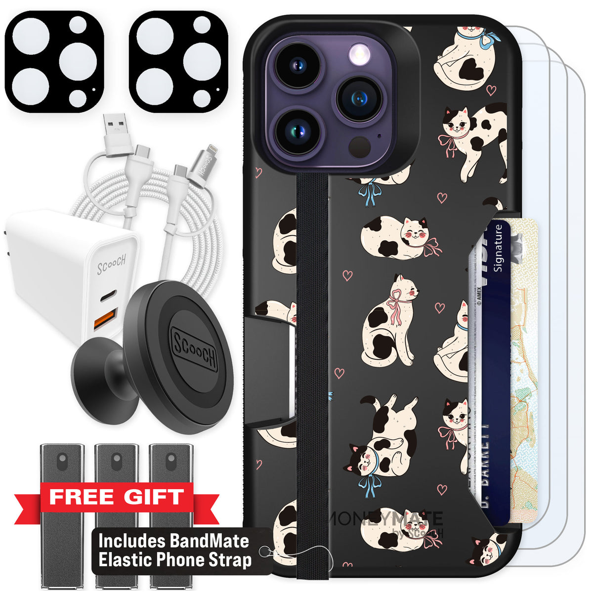 Scooch Moneymate Bow Kitties for iPhone 14 Pro Max — Ultimate Bundle
