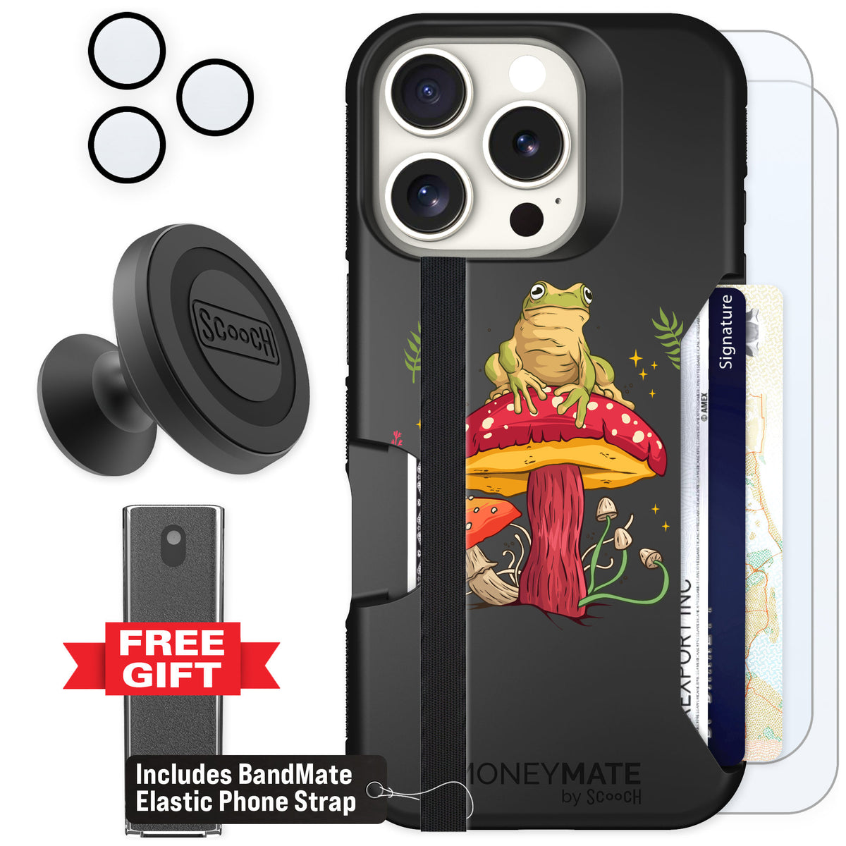 Scooch Moneymate Toadstool Frog for iPhone 16 Pro — Defender Bundle