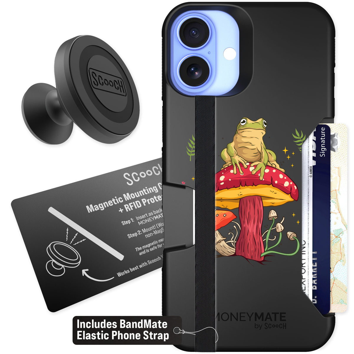 Scooch Moneymate Toadstool Frog for iPhone 16 Plus — Starter Bundle
