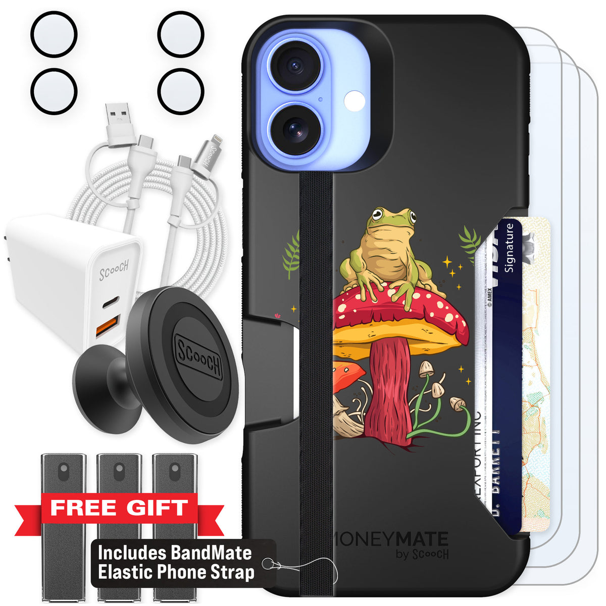 Scooch Moneymate Toadstool Frog for iPhone 16 Plus — Ultimate Bundle