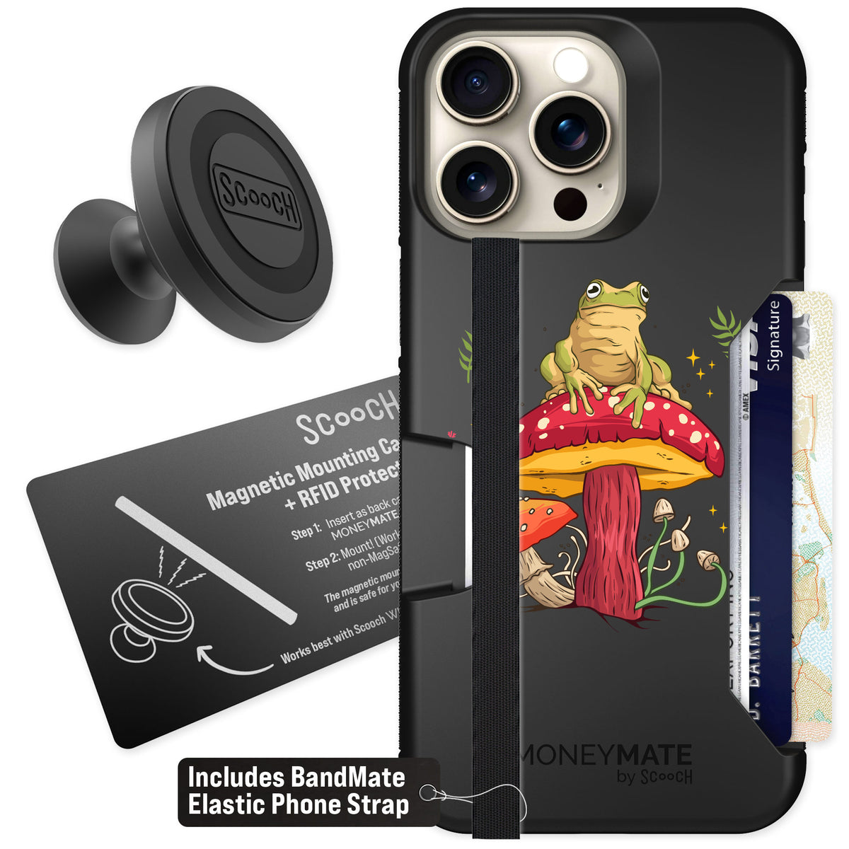 Scooch Moneymate Toadstool Frog for iPhone 15 Pro Max — Starter Bundle