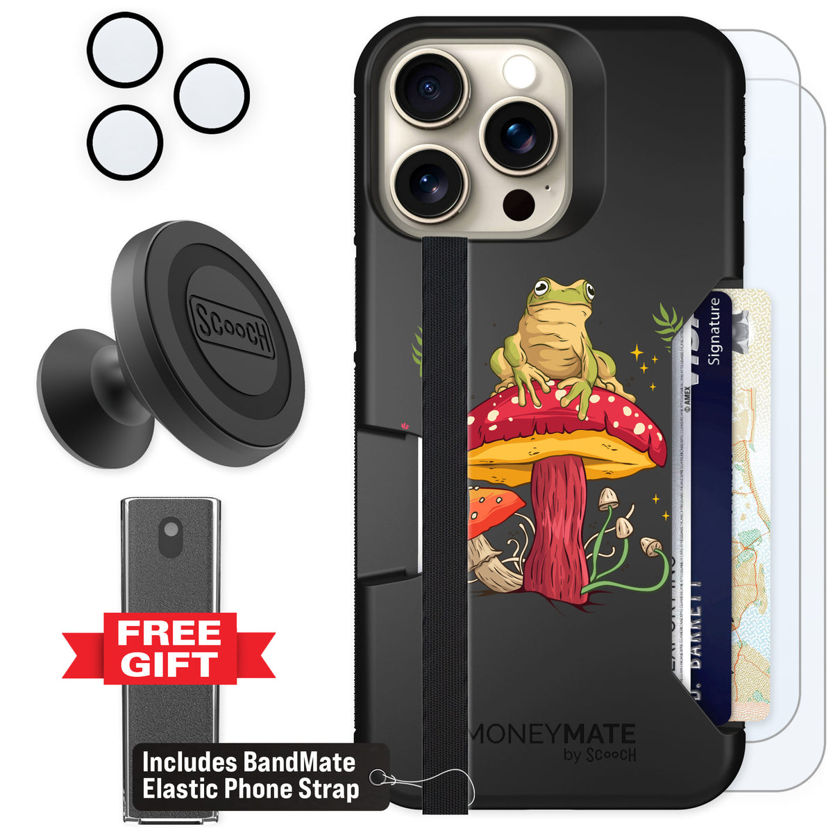 Scooch Moneymate Toadstool Frog for iPhone 15 Pro Max — Defender Bundle