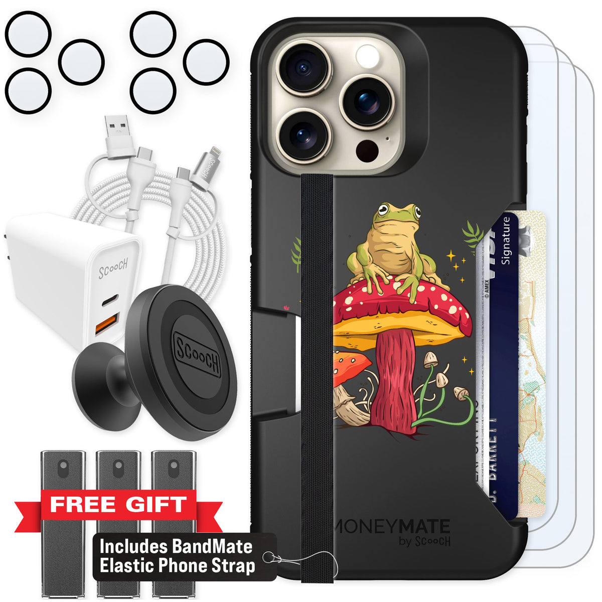 Scooch Moneymate Toadstool Frog for iPhone 15 Pro Max — Ultimate Bundle