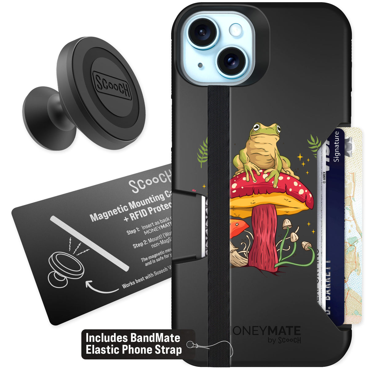 Scooch Moneymate Toadstool Frog for iPhone 15 Plus — Starter Bundle