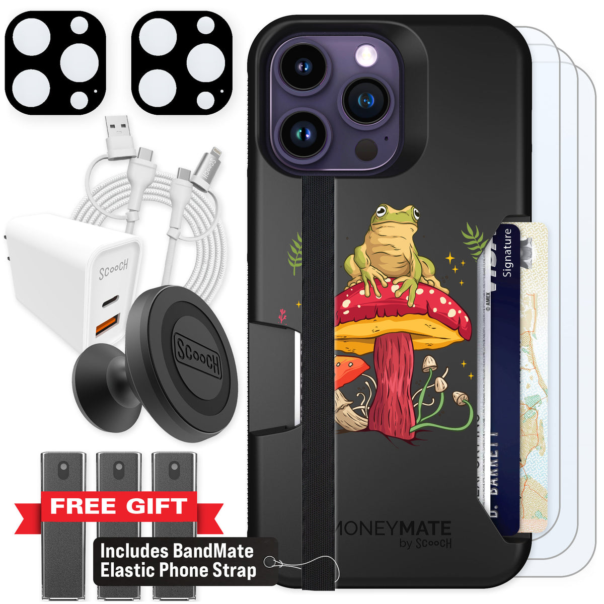 Scooch Moneymate Toadstool Frog for iPhone 14 Pro Max — Ultimate Bundle