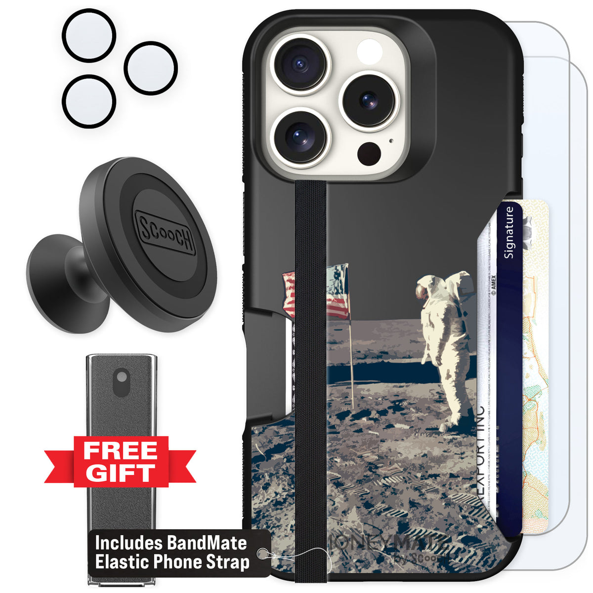Scooch Moneymate Lunar Landing for iPhone 16 Pro — Defender Bundle