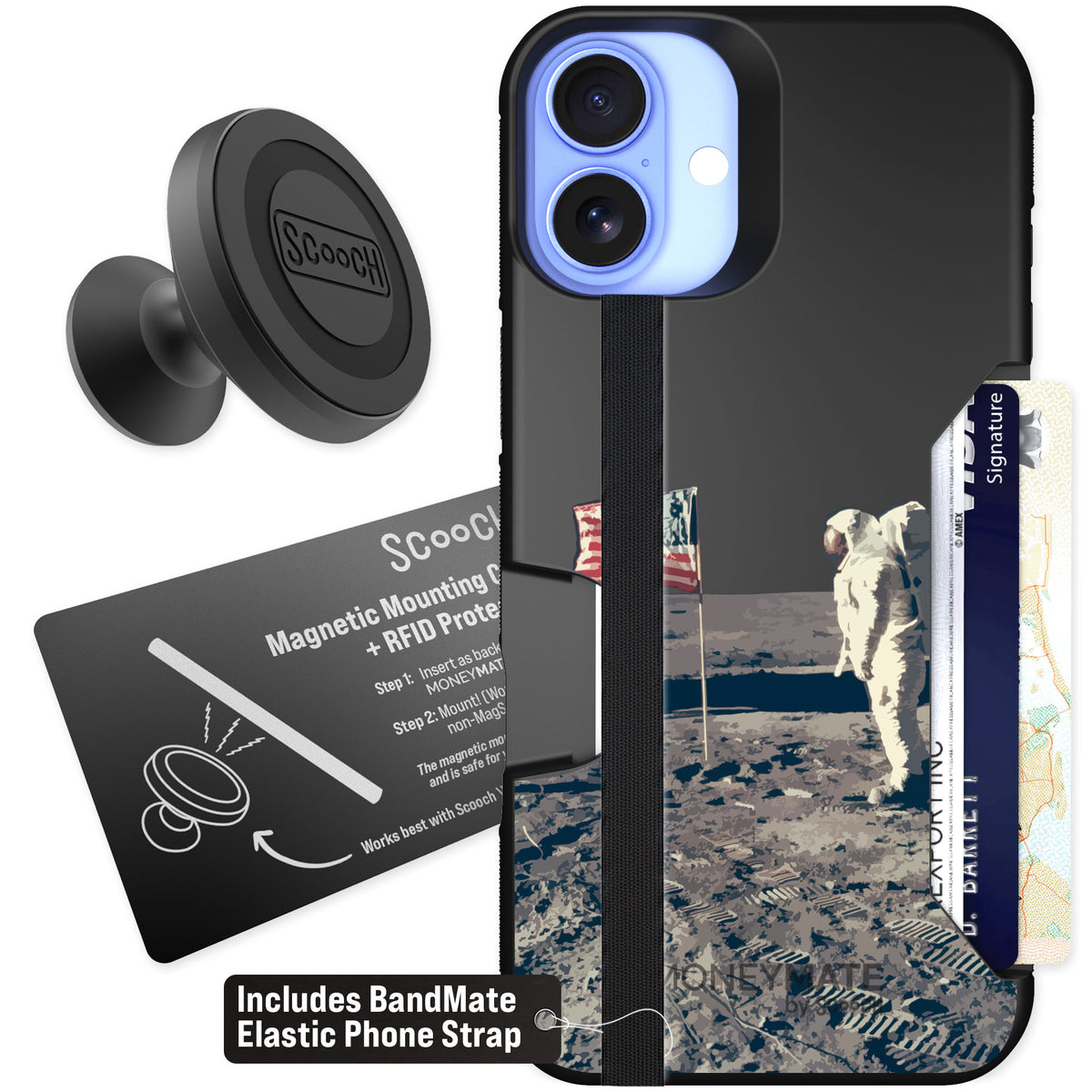 Scooch Moneymate Lunar Landing for iPhone 16 Plus — Starter Bundle