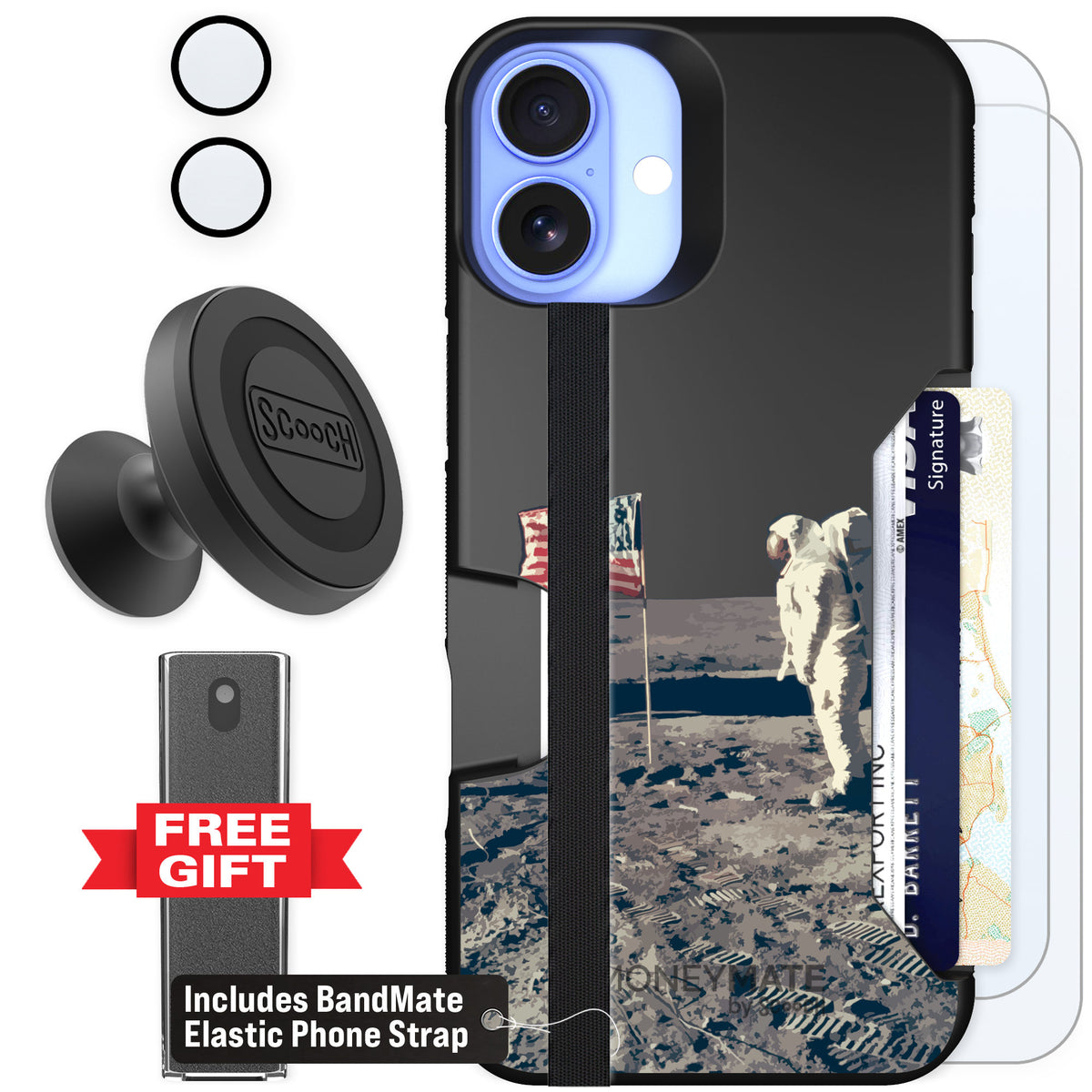 Scooch Moneymate Lunar Landing for iPhone 16 Plus — Defender Bundle