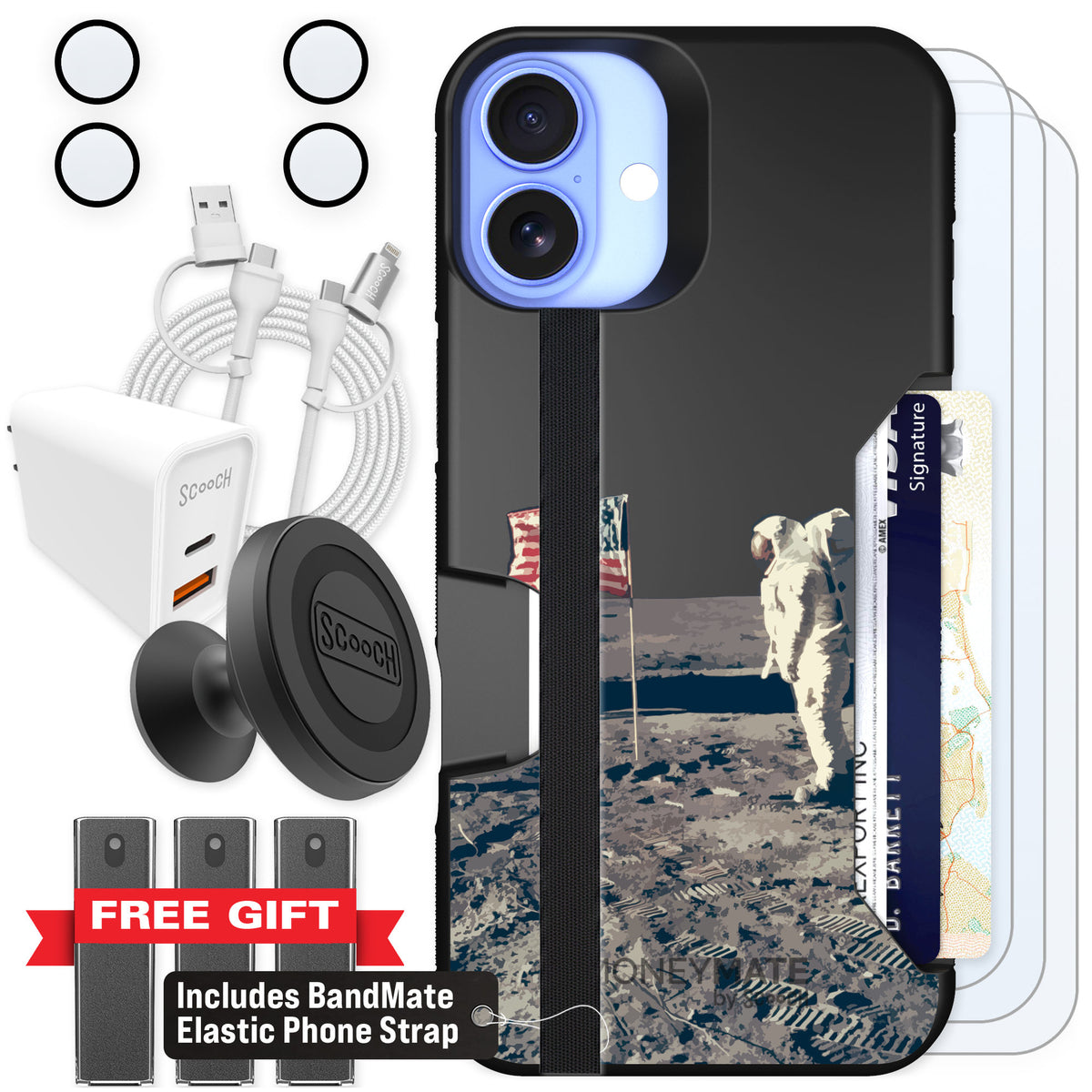 Scooch Moneymate Lunar Landing for iPhone 16 Plus — Ultimate Bundle