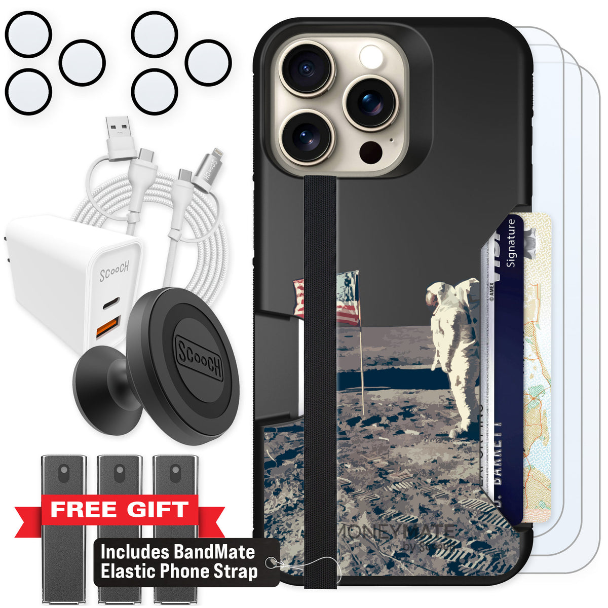 Scooch Moneymate Lunar Landing for iPhone 15 Pro Max — Ultimate Bundle