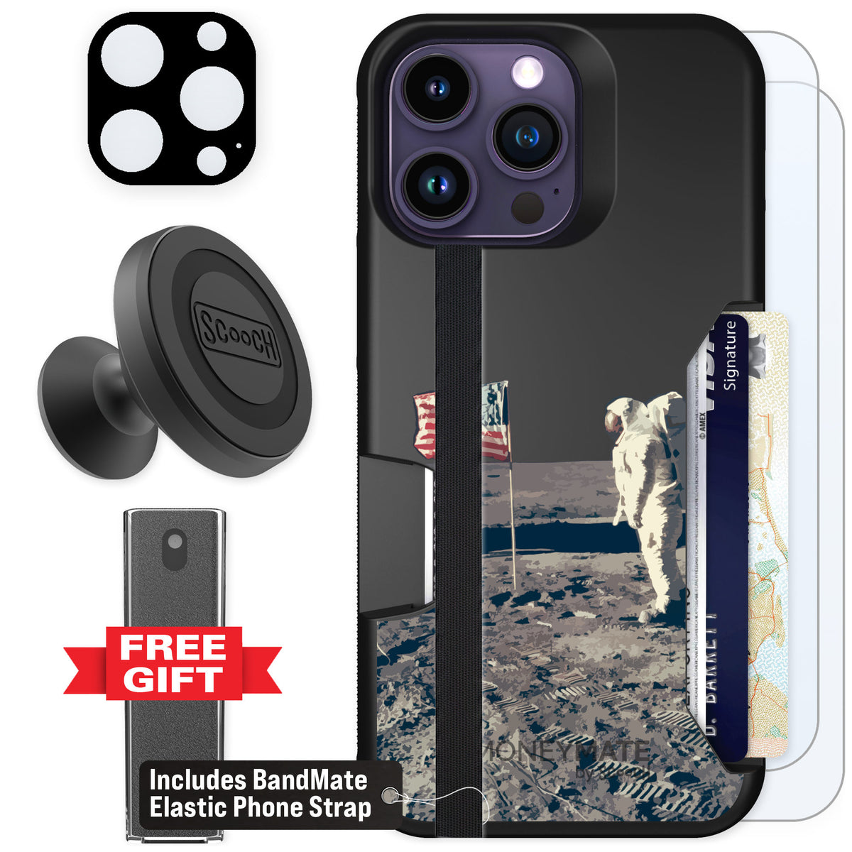 Scooch Moneymate Lunar Landing for iPhone 14 Pro Max — Defender Bundle