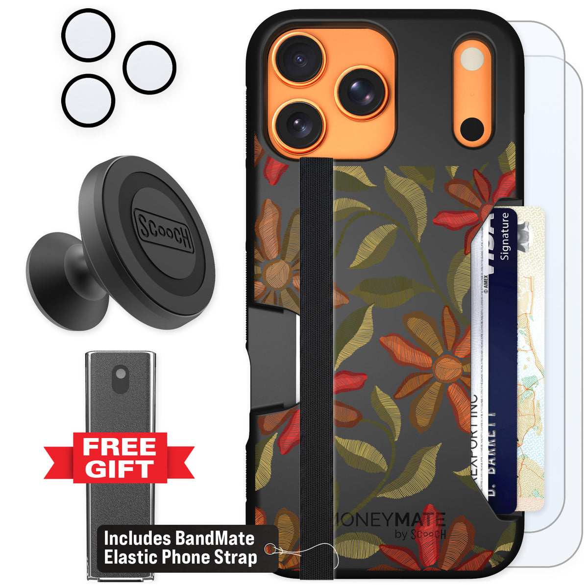 Scooch Moneymate Floral Tapestry for iPhone 17 Pro Max — Defender Bundle