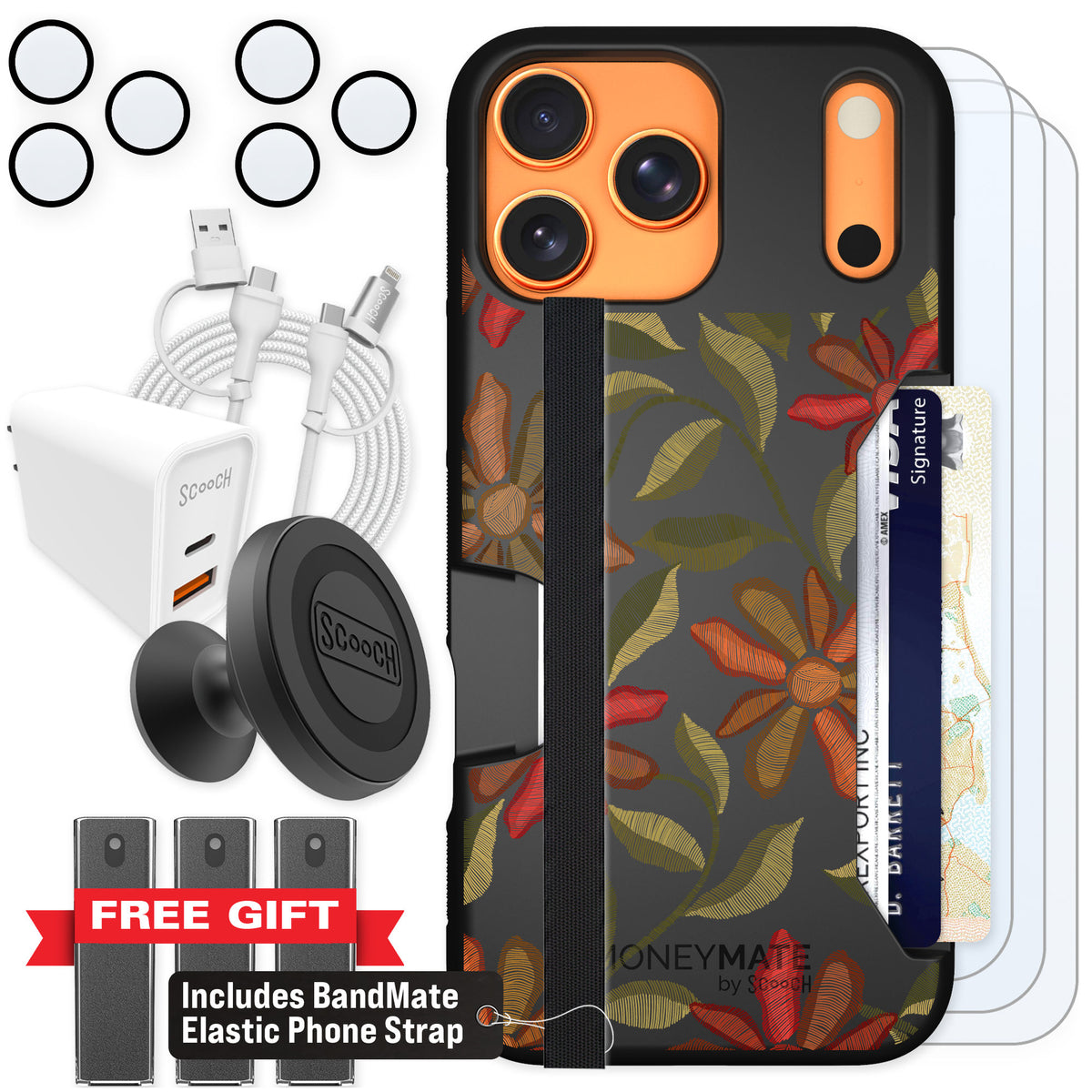 Scooch Moneymate Floral Tapestry for iPhone 17 Pro Max — Ultimate Bundle