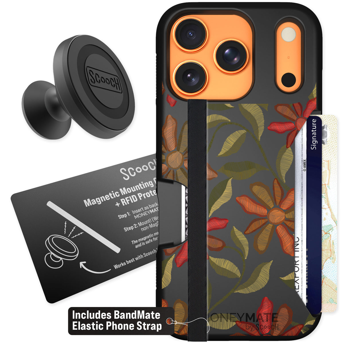 Scooch Moneymate Floral Tapestry for iPhone 17 Pro — Starter Bundle