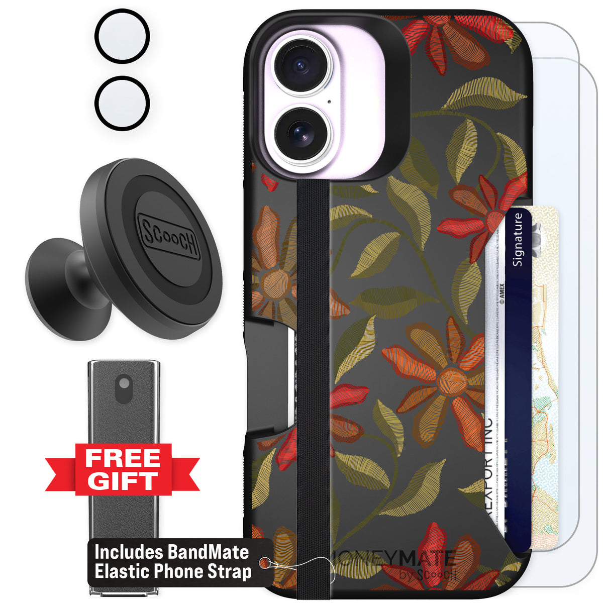 Scooch Moneymate Floral Tapestry for iPhone 17 — Defender Bundle