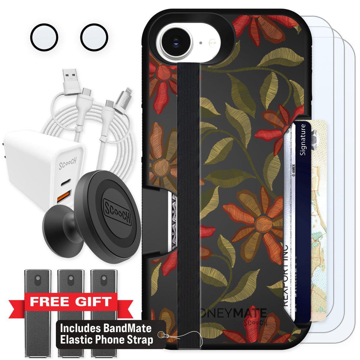 Scooch Moneymate Floral Tapestry for iPhone 17e — Ultimate Bundle