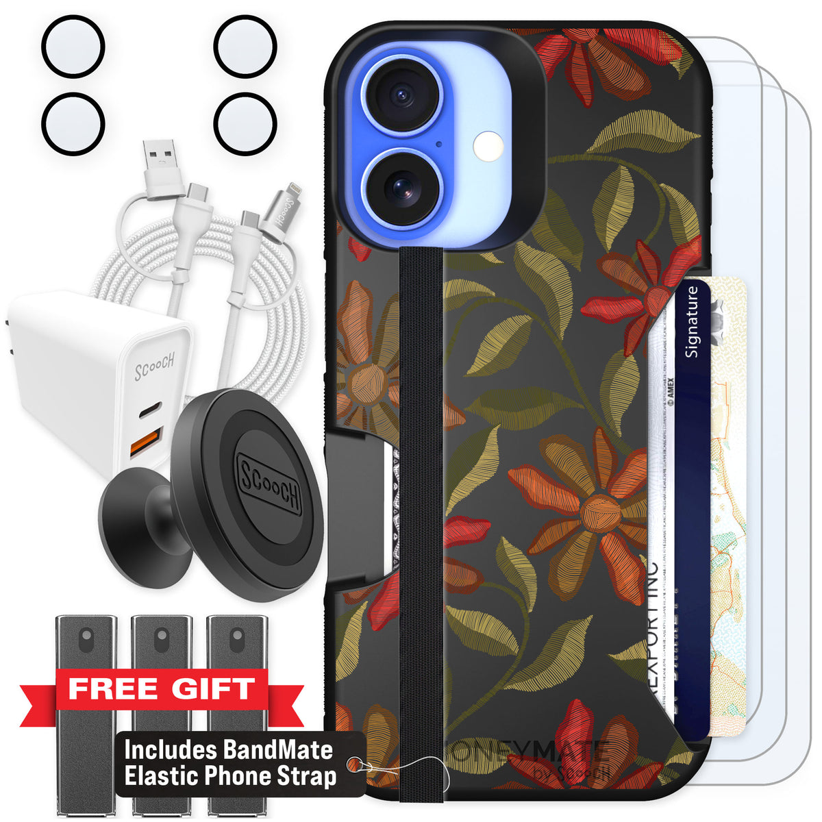 Scooch Moneymate Floral Tapestry for iPhone 16 — Ultimate Bundle