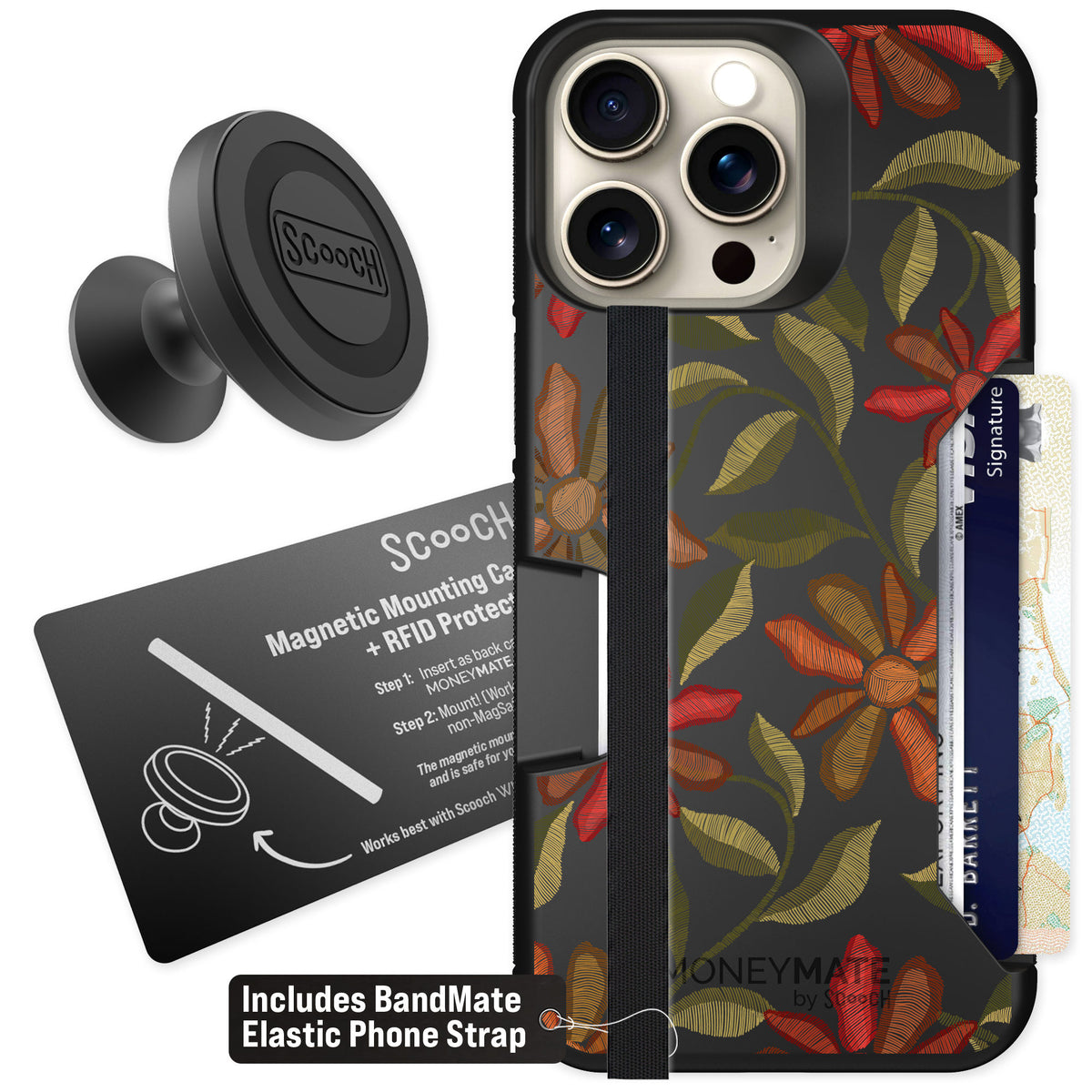 Scooch Moneymate Floral Tapestry for iPhone 15 Pro Max — Starter Bundle
