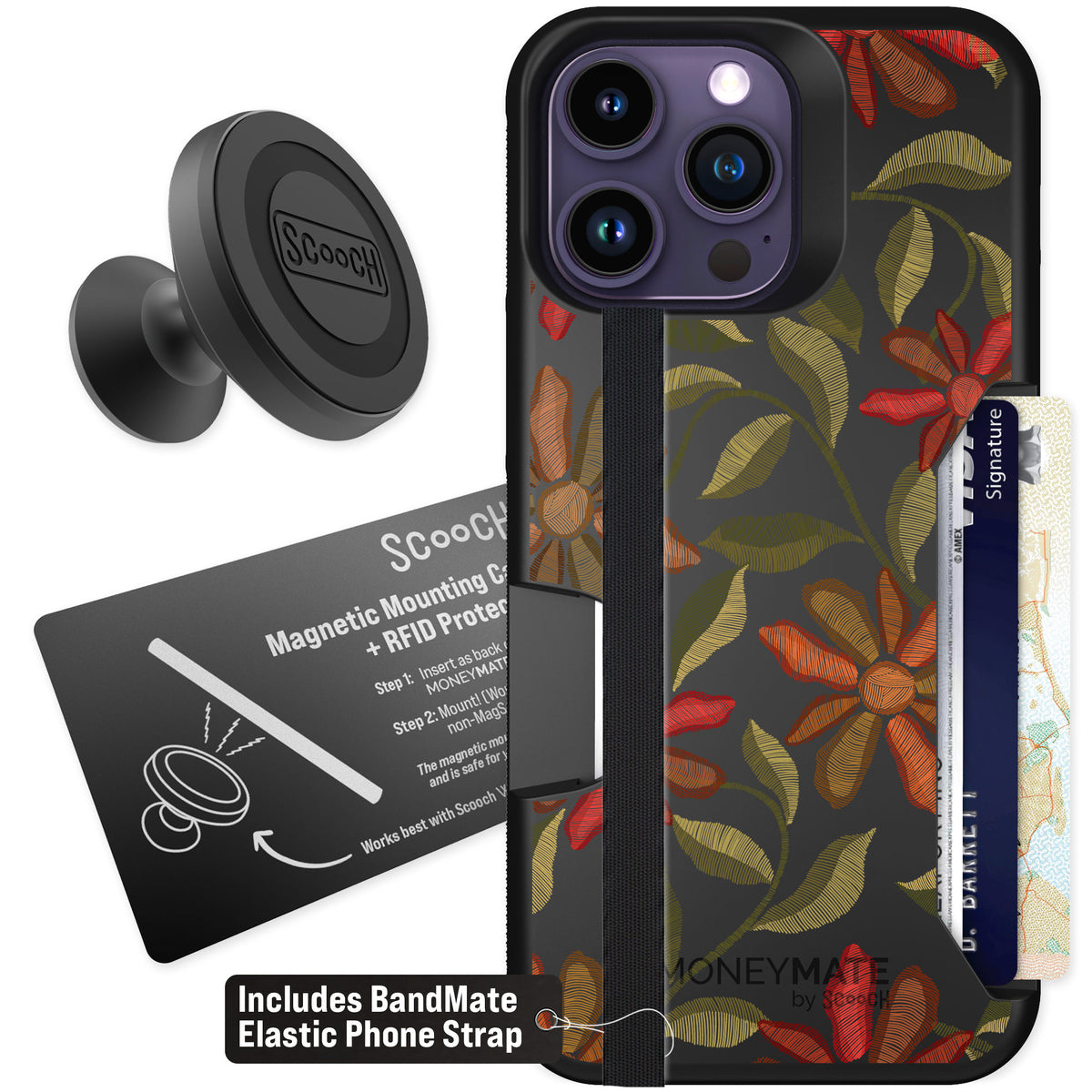 Scooch Moneymate Floral Tapestry for iPhone 14 Pro Max — Starter Bundle