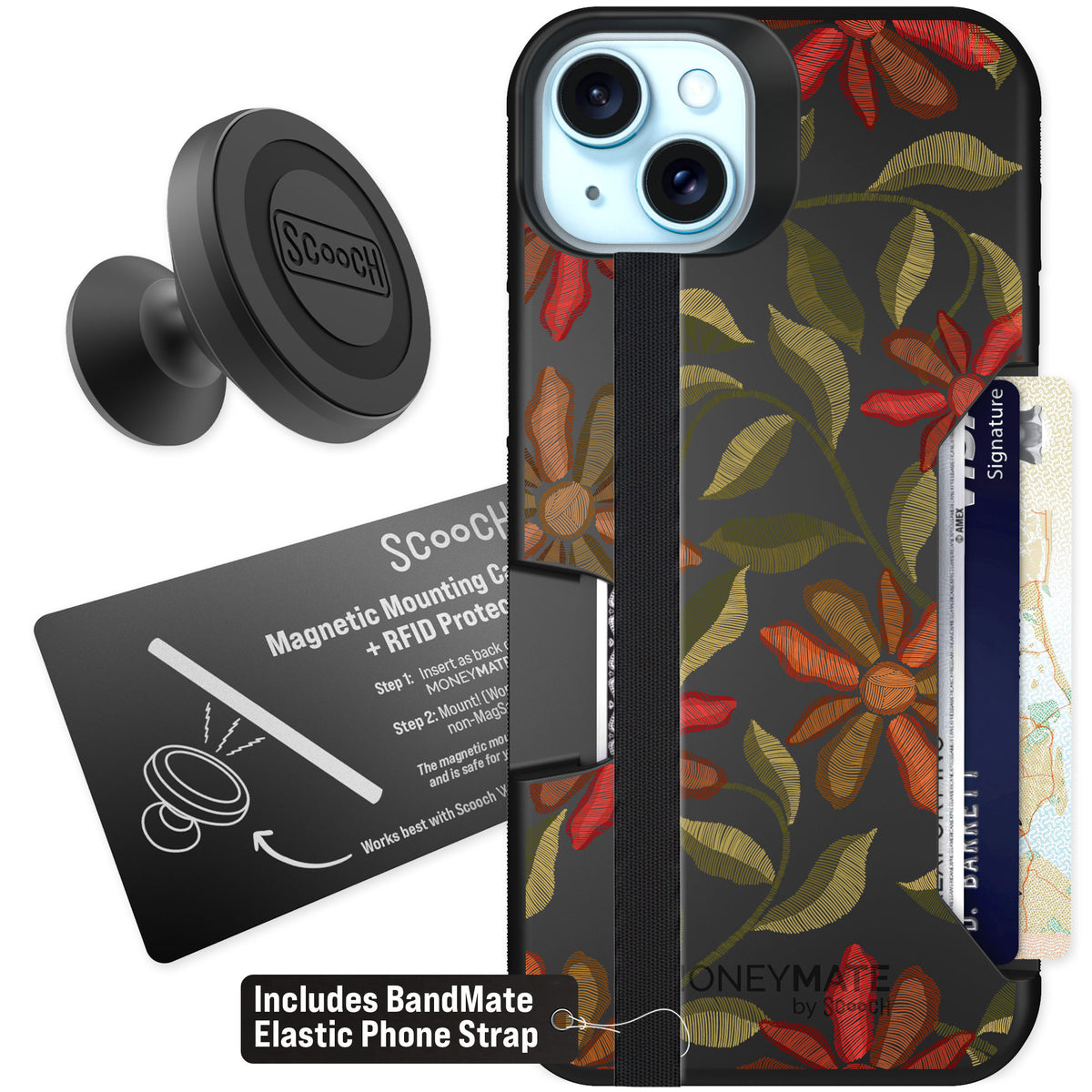 Scooch Moneymate Floral Tapestry for iPhone 14 Plus — Starter Bundle