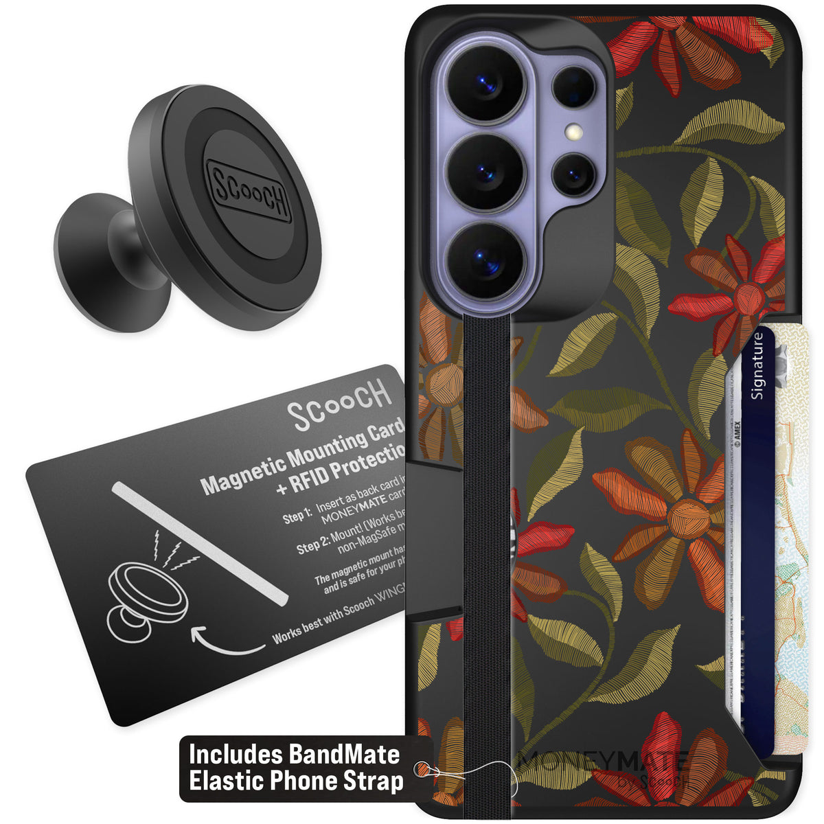 Scooch Moneymate Floral Tapestry for Galaxy S26 Ultra — Starter Bundle