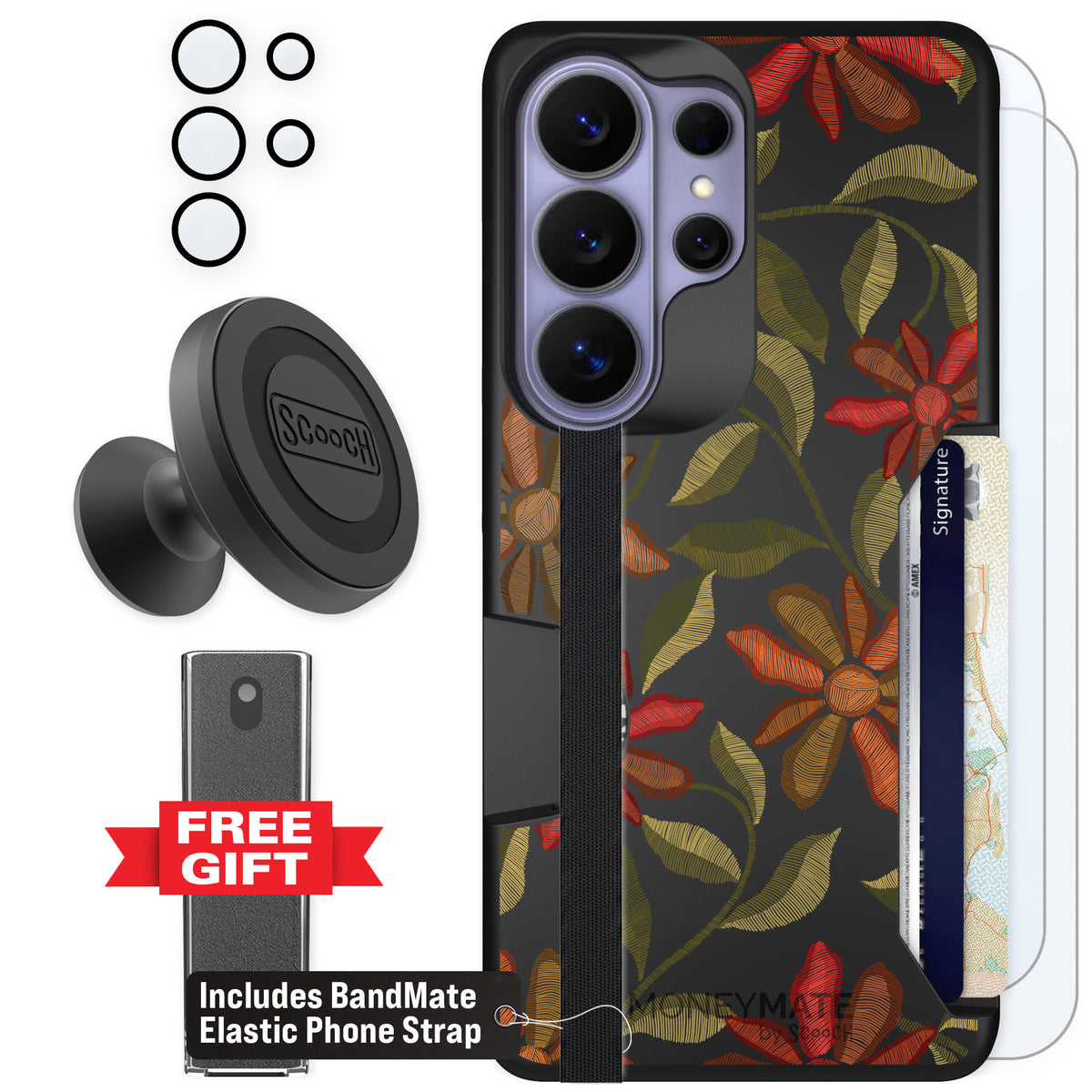Scooch Moneymate Floral Tapestry for Galaxy S26 Ultra — Defender Bundle