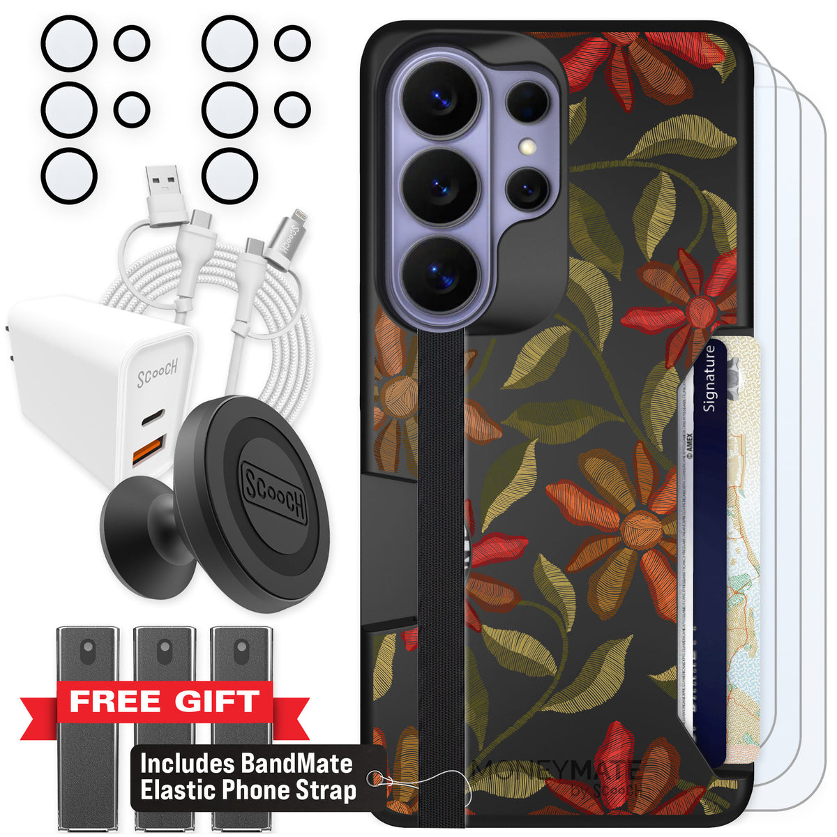 Scooch Moneymate Floral Tapestry for Galaxy S26 Ultra — Ultimate Bundle